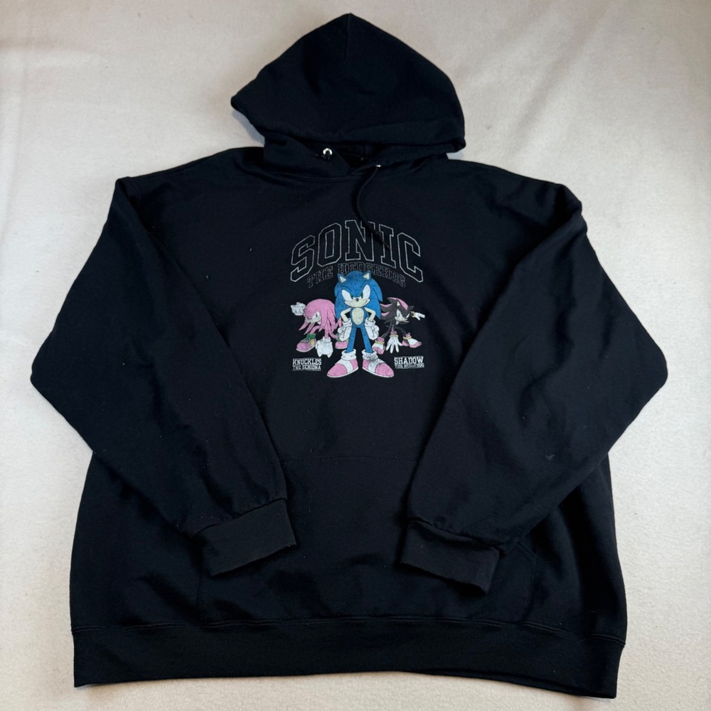 Sonic The Hedgehog Mens Black Graphic Hoodie Knuckles Shadow SEGA 2XL